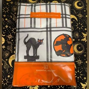 Vintage Halloween Witch Kitty Cat Pumpkin Bat Tablecloth - Oblong - 52”x70” -NEW